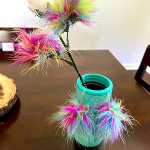 NEW Feather fluff earrings and hair clips rave rainbow